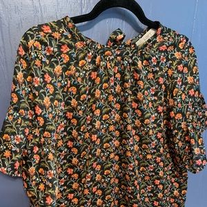 Loft Shimmer Floral Tie Back Blouse